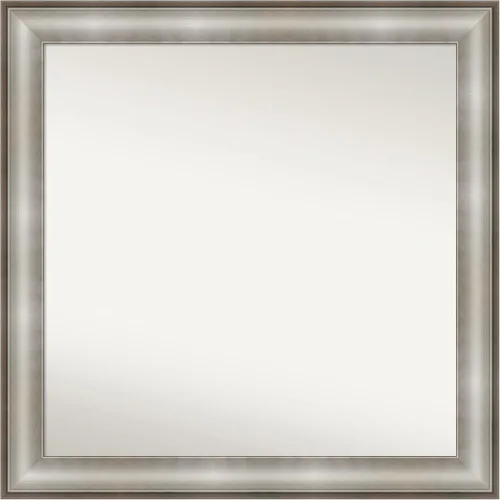 Vista 496 de Amanti Art Espejo de baño plateado para sobre el fregadero, 28 x 37 pulgadas, elegante espejo rectangular de peltre cepillado, marco de madera