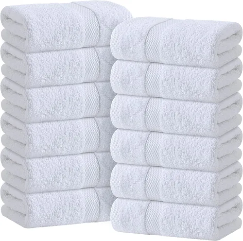 Vista 31 de Toallas de mano blancas clásicas para baño [paquete de 12] Toallas de mano de algodón a granel para gimnasio, cocina y spa, 16x27 pulgadas, toallas