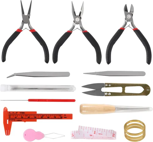 Vista 3 de D-FLIFE Kit de herramientas de fabricación de joyas de 19 piezas con estuche de almacenamiento con cremallera para manualidades de joyas