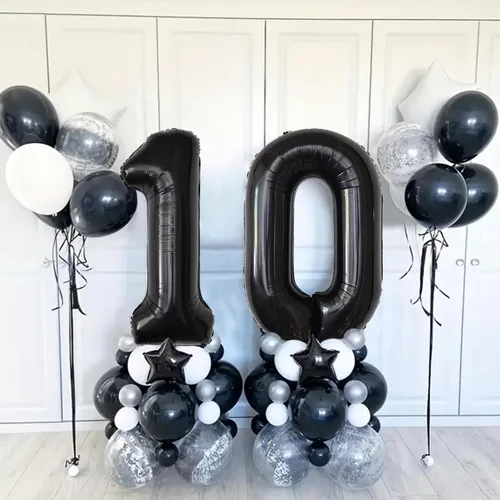Vista 6 de Globos gigantes de números negros de 40 pulgadas, globos de aluminio de Mylar con helio para cumpleaños, globo número 0 para decoración de fiestas