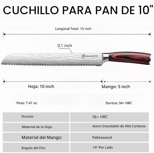 Vista 2 de Cuchillo de pan para pan casero, cuchillo de pan dentado de 10 pulgadas con acero inoxidable de alta calidad y mango ergonómico de madera de Pakka