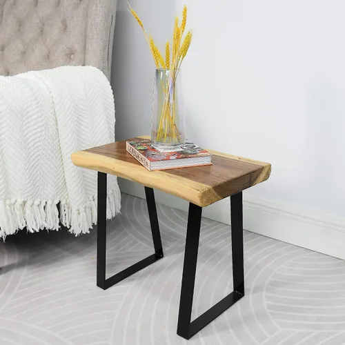 Vista 8 de Banco rectangular de madera natural, taburetes de entrada de madera maciza de 20 x 13 x 18 pulgadas de alto, mesa auxiliar rústica con borde vivo