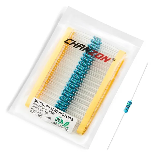 Vista 86 de Chanzon 100pcs 1/2W (0.5W) 1 Ω ohmios Resistencia fija de película metálica 0.01 ±1% Tolerancia 1R MF Orificio pasante Resistencias limitadoras