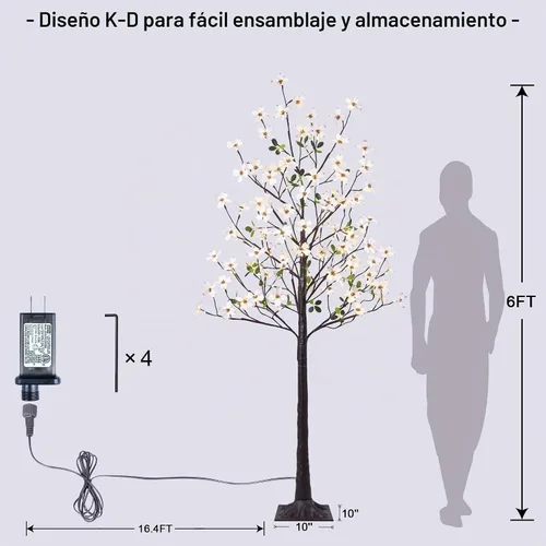 Vista 7 de Lightshare Árbol de Flores de Cornejo Iluminado de 6 Pies, Planta Artificial de 120L con Bayas, Luces Blancas Cálidas para Primavera, Decoración