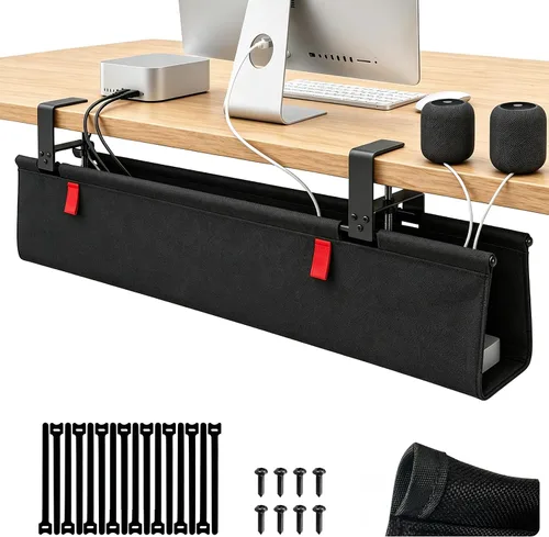 Vista 9 de Organizador de cables para debajo del escritorio, sin taladro, organizador de cables de 28 pulgadas de largo x 6 pulgadas de ancho, almohadillas