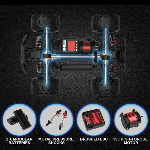 Vista 4 de Coche RC 4WD a escala 1:16 para adultos, camión de control remoto todo terreno de 40 KM/H - Vehículo eléctrico de alta velocidad de 2.4 GHz con 2