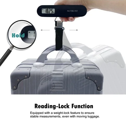 Vista 3 de NUTRI FIT - Báscula de equipaje portátil digital para colgar en viajes, báscula de peso para maleta, pantalla LCD de 110 libras110.2 lbs, equilibrio