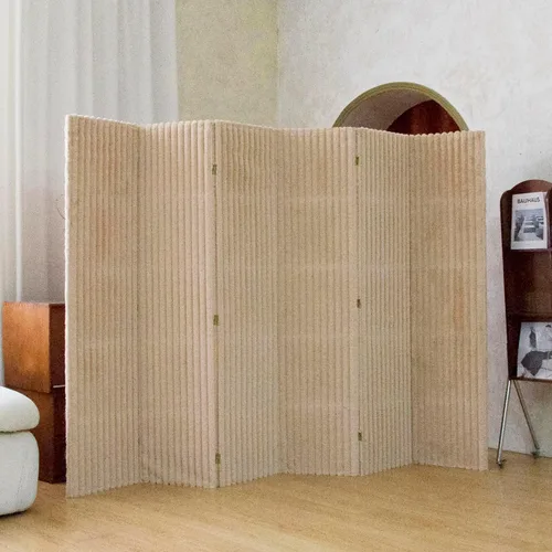Vista 4 de Divisor de habitación de 6 paneles, pantalla de privacidad Marrón claro