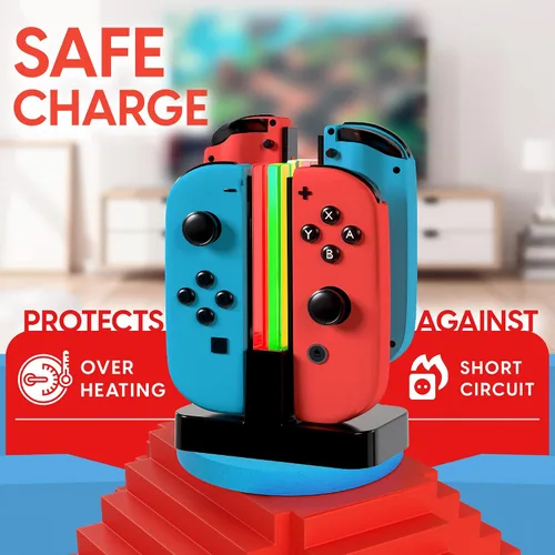Vista 3 de TALK WORKS Charging Dock Station Compatible with Nintendo Switch Joy-Con + OLED - Charger Base, Remote Accessories Docking Station for 4 Controllers
