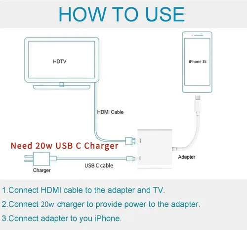 Vista 6 de Adaptador AV digital USB C a HDMI para iPhone 16 15,1080P Video y Audio Sync Convertidor de pantalla Adaptador AV con puerto de carga para iPhone