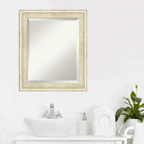 Vista 6 de Amanti Art - Espejo de baño blanco para sobre lavabo, espejo rectangular de 24x20 con lavado de campo blanco, marco rústico pequeño de madera