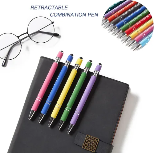 Vista 3 de 10 bolígrafos multicolor divertidos con citas quejándose y función de pantalla táctil, regalos de oficina, bolígrafos pasivos negativos