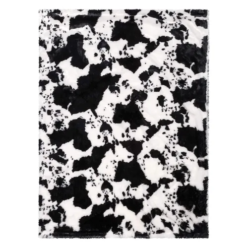 Vista 3 de Manta de felpa con estampado de vaca para bebé, espalda blanca, negro, blanco, 30 x 40 pulgadas