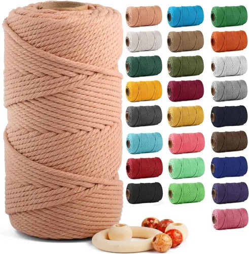 Vista 73 de ZUEXT Cordón de algodón para macramé de 4 mm x 500 m, ZUEXT Cordones trenzados naturales hechos a mano en verde manzana de 4 hebras, cuerda de lana