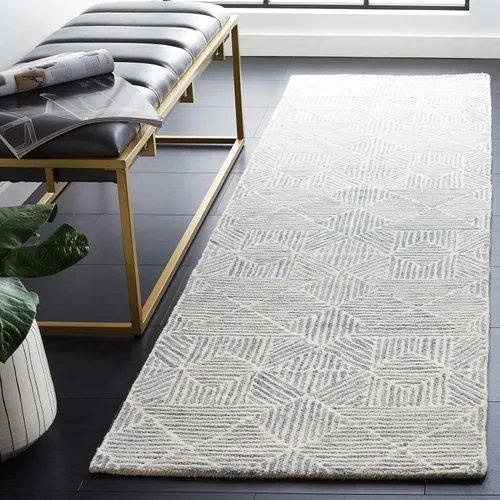 Vista 8 de SAFAVIEH Abstract Collection - Alfombra decorativa, 2 x 3 pies, azul y marfil, lana hecha a mano, ideal para zonas de alto tráfico en entrada, sala