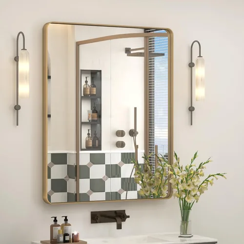 Vista 18 de Paquete de 2 espejos de baño con marco de metal negro de 22 x 30 pulgadas, espejo rectangular redondeado negro mate, antioxidante, se cuelga