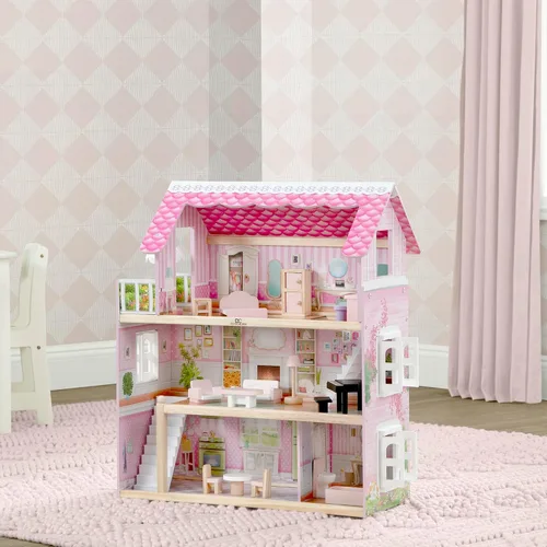 Vista 13 de Delta Children Casa de Muñecas Little Gem - Casa de muñecas de 3 pisos con 4 habitaciones - Incluye 16 accesorios - Para muñecas de 5 pulgadas