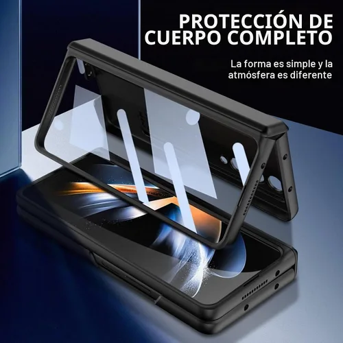 Vista 2 de Funda protectora para Samsung Galaxy Z Fold 4 con soporte de policarbonato magnético todo incluido a prueba de golpes para Z Fold 4 5G (negro)