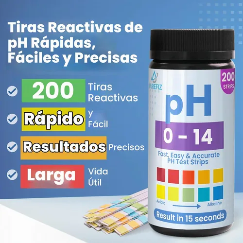 Vista 2 de Tiras de prueba de pH 0-14 200 tiras universales para pruebas de pH rápidas y precisas Papel de tornasol para agua, piscinas, kombucha