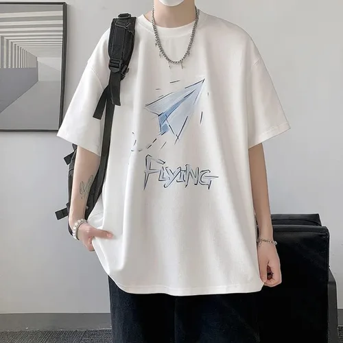 Vista 2 de CYee Camiseta de manga corta de gran tamaño con estampado grunge para hombre, sudadera Harajuku, sudadera japonesa Streetwear Preppy Techwear
