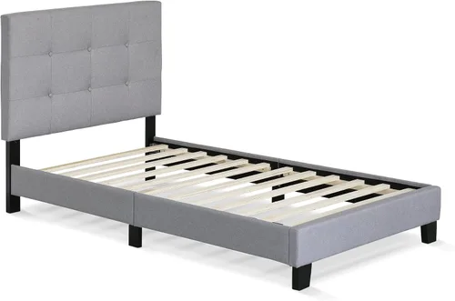 Vista 3 de Furinno Laval Marco de Cama Plataforma Tapizado con Botones Penachos, Individual, Glacier