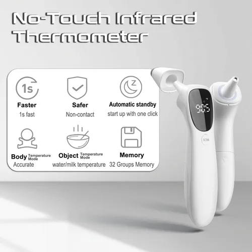 Vista 3 de huangirl Termómetro sin contacto, termómetro digital para la frente para adultos con alarma de fiebre, dígitos LED grandes, termómetros infrarrojos