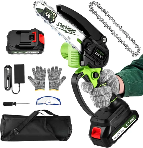 Vista 9 de Motosierra sin escobillas de 12" de 20V, motosierra eléctrica inalámbrica, motosierra portátil de mano, motosierras para poda de ramas y corte