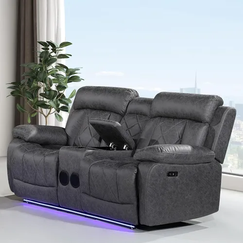 Vista 6 de Betsy Furniture Silla reclinable eléctrica de microfibra suave, luz LED, tipo C y cargador USB, reclinable gris humo 9052 (potencia, silla)
