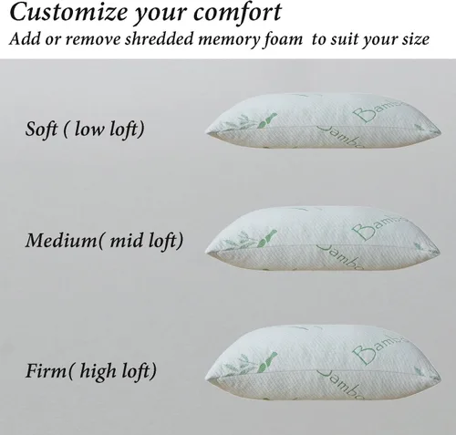 Vista 5 de Juego de 1 almohada de espuma viscoelástica triturada, almohada de espuma viscoelástica transpirable con cremallera para dormir, 1 paquete, almohada