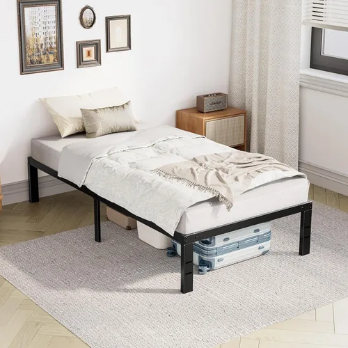 Vista 7 de DUMOS Base de cama de tamaño individual de 12 pulgadas, base de colchón de plataforma de metal con soporte de listones de acero, no necesita somier