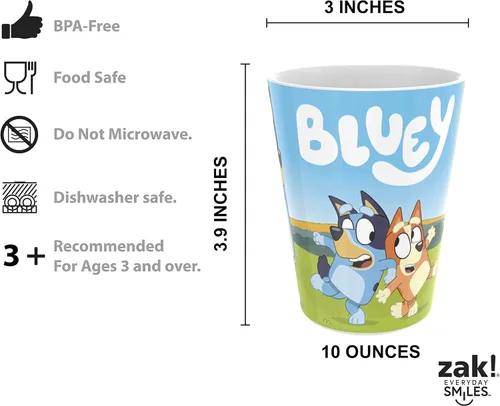 Vista 6 de Zak Designs Bluey - Juego de vajilla de 5 piezas, plástico duradero y acero inoxidable, incluye vaso, plato de 8 pulgadas, cuenco de 6 pulgadas, Azul