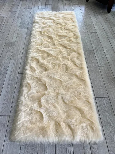 Vista 44 de LAMBZY Elegante y sofisticada alfombra rectangular de piel de oveja (beige, 2 x 3 pies)