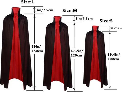 Vista 2 de SZCXTOP Capa de vampiro de Halloween, unisex, para adultos o niños, reversible, con cuello alto, para fiestas, disfraces de cosplay, Negro + rojo