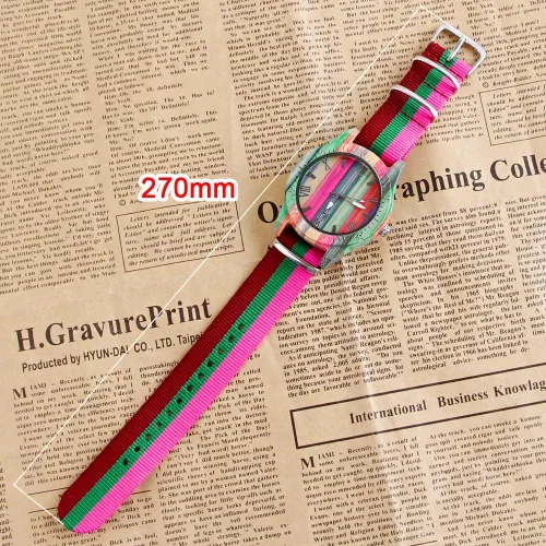Vista 7 de Relojes de madera para hombre, hechos a mano, coloridos, de madera de bambú, analógico, de cuarzo, para hombre, reloj de madera