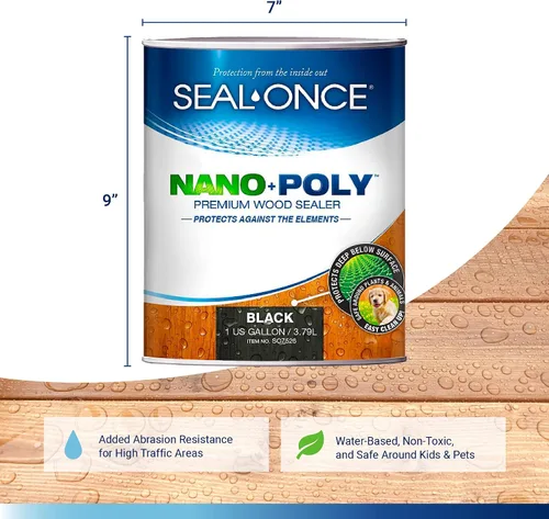 Vista 2 de Sellador Seal-Once Nano+Poly de madera penetrante con poliuretano, sellador impermeable de alta calidad, 1 galón, negro Sellador impermeable