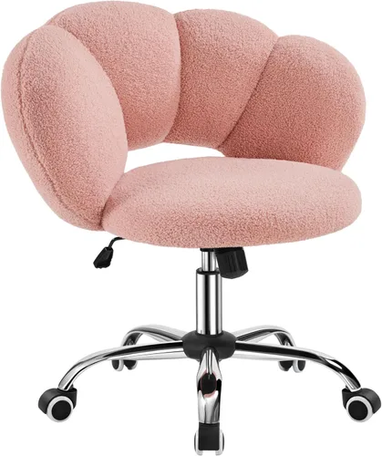 Vista 12 de Yaheetech - Silla de escritorio tapizada Boucle con forma de nube, silla de tocador ajustable para oficina en casa, computadora con ruedas para sala