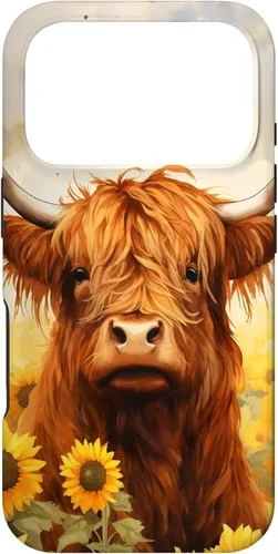 Vista 30 de Highland Cow Animal Lover Watercolor Sunflower Case for iPhone 17