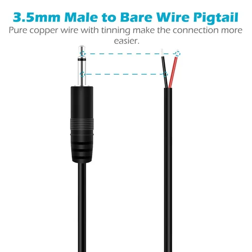 Vista 3 de Fancasee Cable de 0.138 in 1/8" a altavoz, paquete de 2 conectores TS mono de 0.138 in macho a cable desnudo, adaptador de conector de cable
