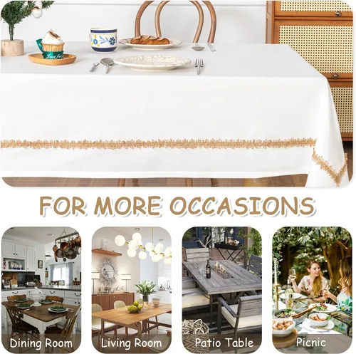 Vista 7 de MYSKY HOME - Mantel para mesa rectangular, impermeable, manteles de algodón suave para interior/exterior, mantel sin arrugas para mesa rectangular