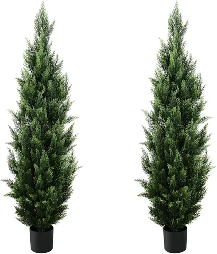 Vista 14 de Árbol topiario artificial de 2 pies, hermosos pinos de cedro sintético, árboles de Navidad, con clasificación UV, arbustos falsos para porche
