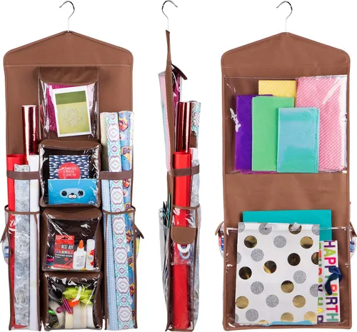 Vista 8 de Bolsa de regalo colgante de doble cara y organizador de papel de regalo (beige)
