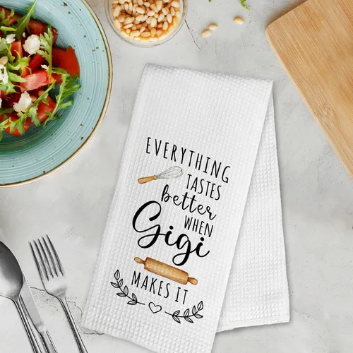 Vista 3 de Gigi - Toallas de cocina para el día de la madre, regalos de cumpleaños, para mujeres, abuelas de nietos, nietos, todo sabe mejor cuando Gigi lo