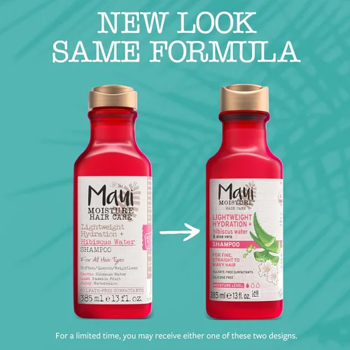 Vista 2 de Maui Moisture - Champú de hidratación ligera + agua de hibisco, champú hidratante con aloe vera suaviza el cabello rizado, vegano y sin sulfatos, 13