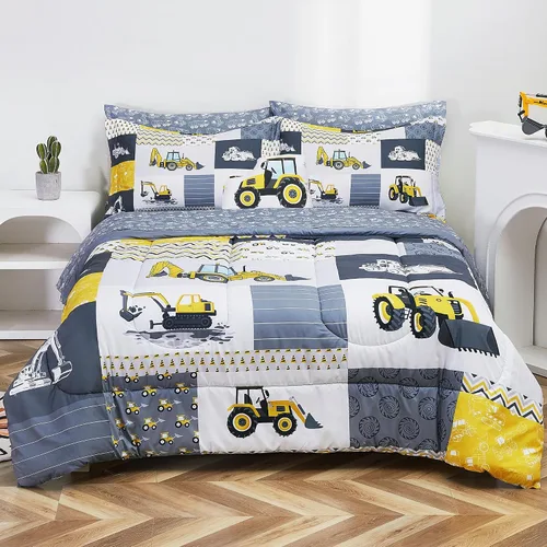 Vista 18 de Mooreeke Juego de edredón individual para niños de 6 piezas, juego de ropa de cama azul para adolescentes, cama de tren de microfibra para niños