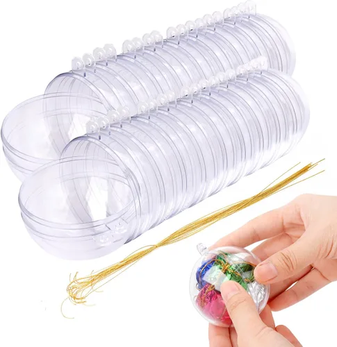 Vista 9 de 12 piezas de 60 mm Adornos de bolas de Navidad transparentes de plástico, 2.36'' redondas, de plástico transparente rellenables, DIY