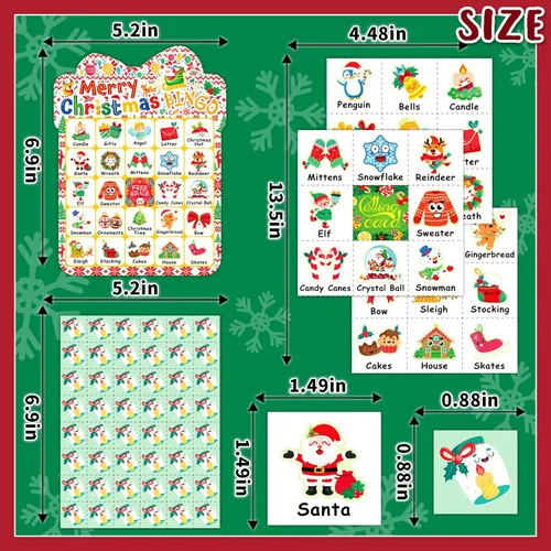 Vista 3 de 39 tarjetas de bingo de Navidad, 24 jugadores, lindo juego de bingo de Navidad para niños y adultos, suministros de fiesta, juegos familiares