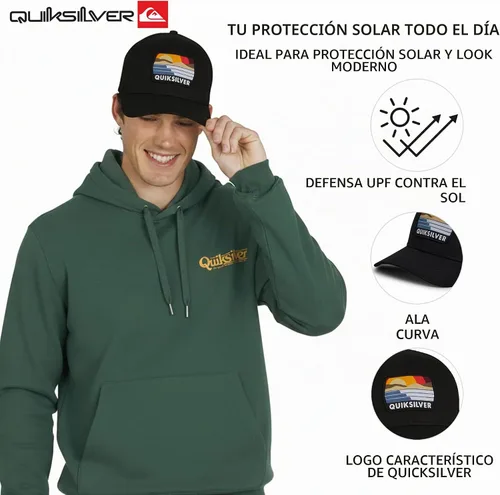 Vista 4 de Quiksilver Gorra de béisbol de algodón premium ajustable con cierre a presión y logotipo para hombre Negro