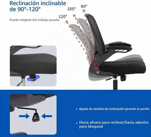 Vista 4 de Silla ergonómica de malla para oficina, con respaldo lumbar, giratoria, con ruedas, ejecutiva, con brazos y respaldo medio ajustable, para Negro