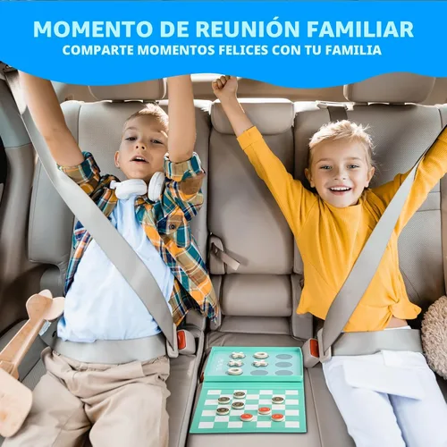 Vista 2 de Juego de viaje 2 en 1 de damas magnéticas y Tic-Tac-Toe para niños a partir Juego magnético plegable para aviones, automóviles y viajes por Juego