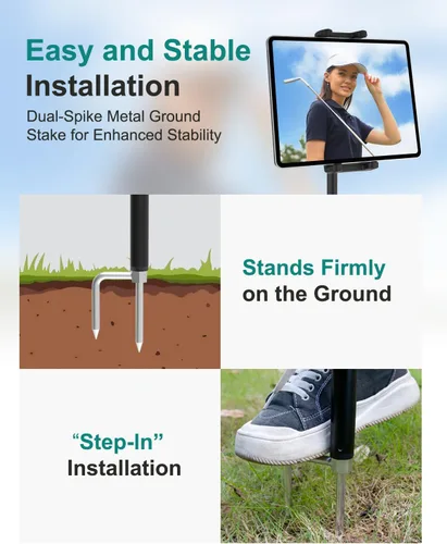 Vista 4 de Palo monopie de golf, soporte para tableta de golf para iPad y teléfono de 4 a 13 pulgadas, soporte analizador de swing de golf con palo de selfie